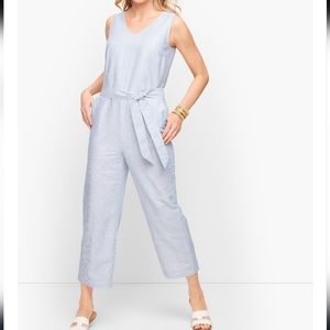 Talbots sz10 linen cotton blend  vertical  stripes crop jumpsuit coastal…